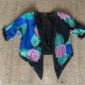 SilkScapes hand painted Vtg beaded silk jacket S 44